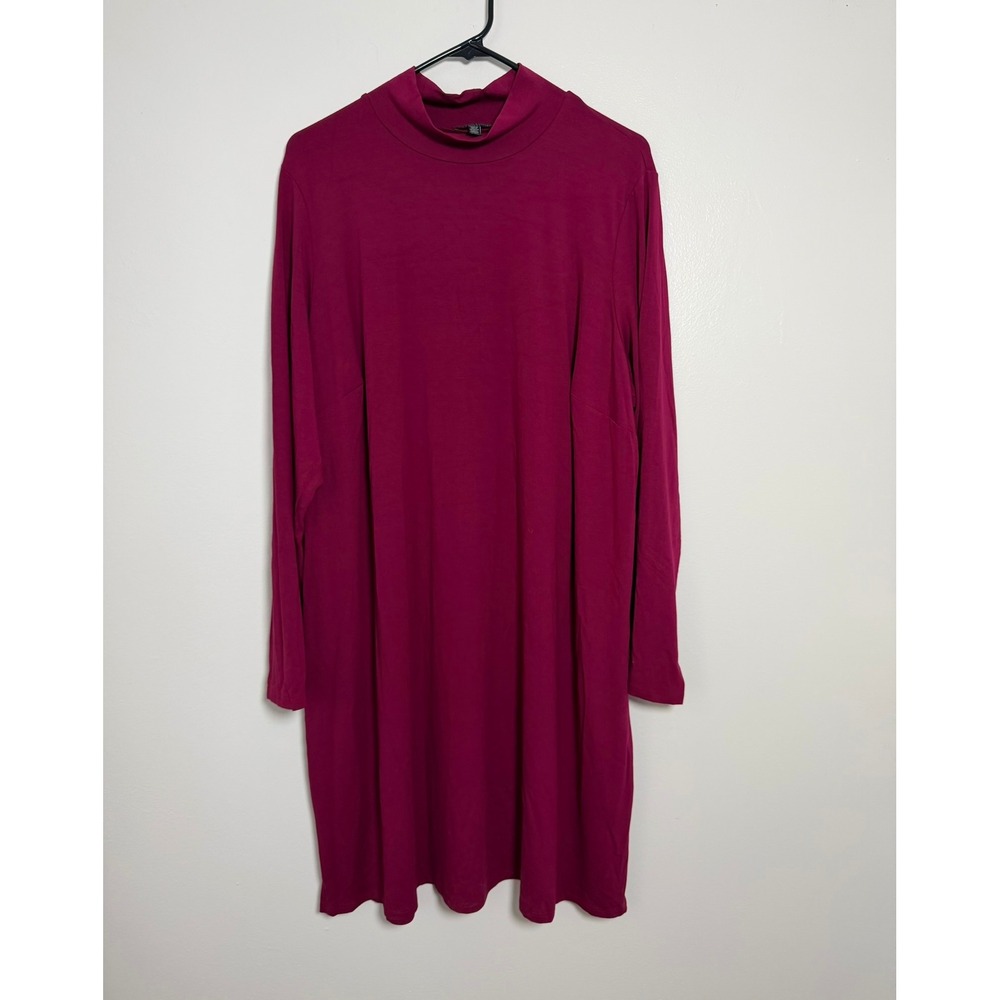 Eileen Fisher Woman Magenta Burgundy Mock Neck Long Sleeve Tunic Dress 2X